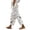 White, variant on KDFJPTH Women's Floral Bird Print Linen Blend Pants Elastic Waist Cropped Casual Trousers with Side Pockets White L