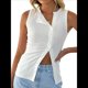 thumbnail image 1 of Chaleco Abotonado para Mujer, Camiseta Sin Mangas de Verano Acanalada con Botones y Abertura Frontal, Camiseta Sin Mangas Ajustada y Elegante M, 1 of 10