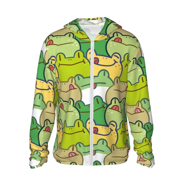 Balery Cartoon Frog Sudadera ligera de manga larga con capucha y protección solar UPF 50+ para hombre y mujer, ideal para pesca y running-X-Large