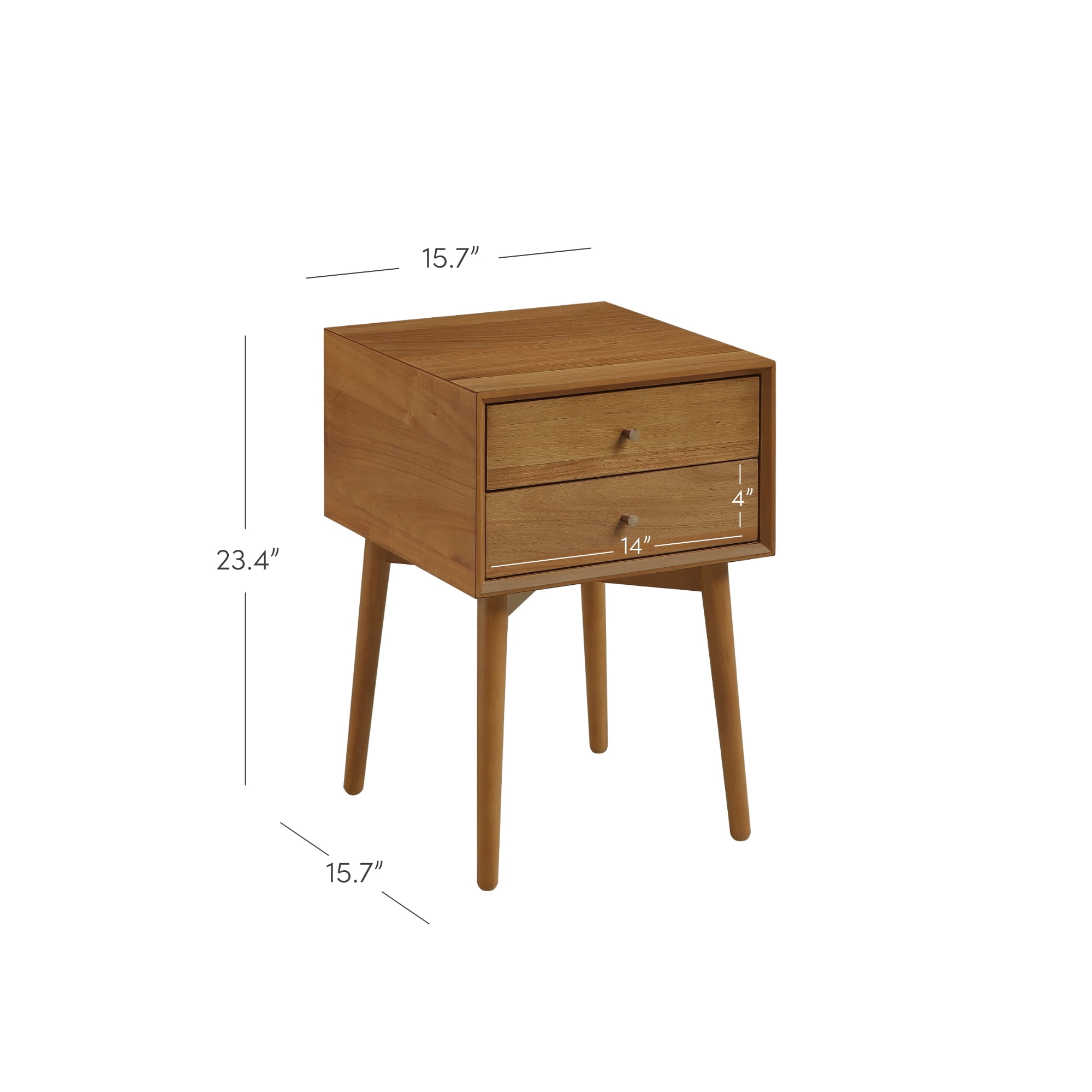 Nathan James Harper Mid-Century Oak Wood Nightstand with 2-Drawers, Small Side Table, End Table with Storage, Brown