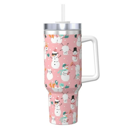 

Bingfone Cute Pink Snowman Cat for 40 Oz Stainless Steel Travel Mug Double Wall Water Coffee Cup for Home Office Outdoor Works Great for Ice Drinks and Hot Beverage