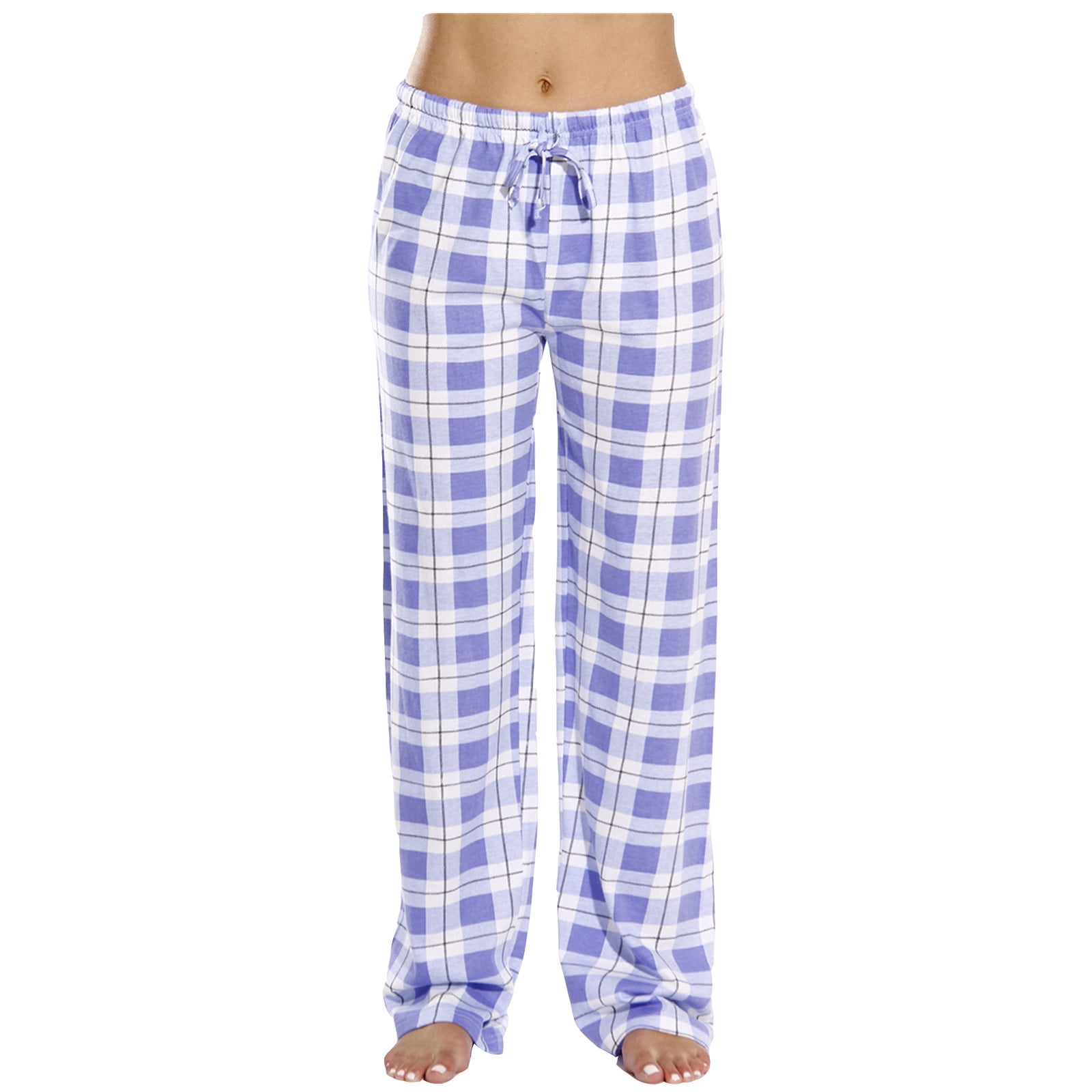 Bowake Pajama Pants For Women Plaid High Waist Drawstring Wide Leg Pants Casual Loose Comfy Sport Trousers Loungewear Purple Purple