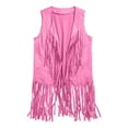 thumbnail image 4 of Women's Suede Fringe Cowgirl Vest Western Sleeveless Cardigan Jacket/Hot Pink/S, 4 of 4
