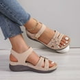 thumbnail image 4 of CQONEPT Dressy Wedge Sandals for Women: Summer Comfortable Low Heel Sandal, Open Toe Walking Orthopedic Sandals Size 6 Beige, 4 of 7