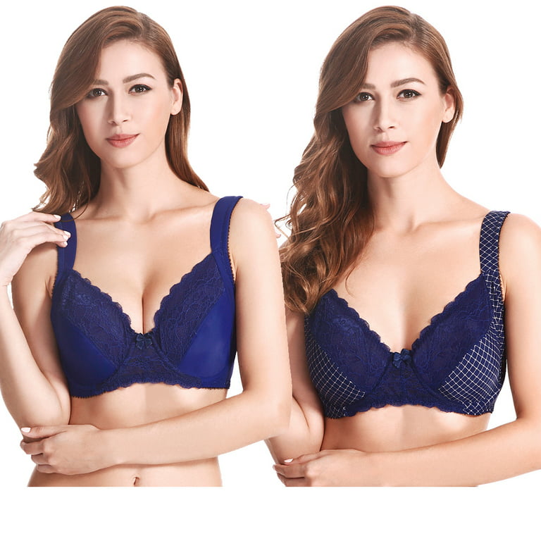 Curve Muse Women's Plus Size Unlined Underwire Lace Bra with Cushion Straps  Size:48DD