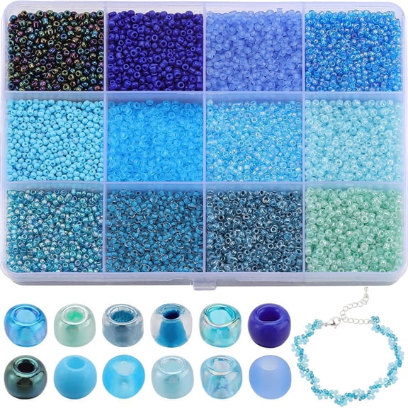 1 Box 156g Seed Beads Kit Glass Seed Bead Blue Round Seed Beads 2mm Bulk Transparent Small Craft Beads Mini Glass Spacer Loose Beads