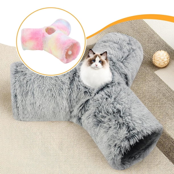 Túnel de peluche para gatos, de 3 vías, elegante y práctico, portátil, para gatos de interior, juguetes interactivos para el dormitorio de la casa de Multicolor