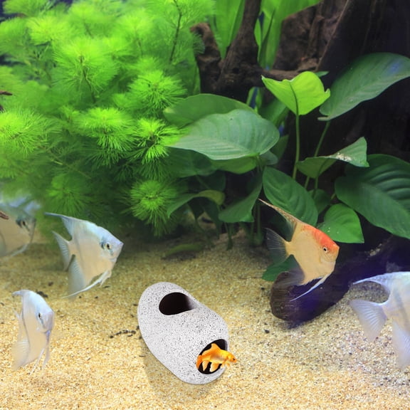 EXHUMKY Ceramic Fish Hideaway Shelter for Freshwater Shrimp, Aquarium Cave Decoration, 1 Piece Tank Ornament