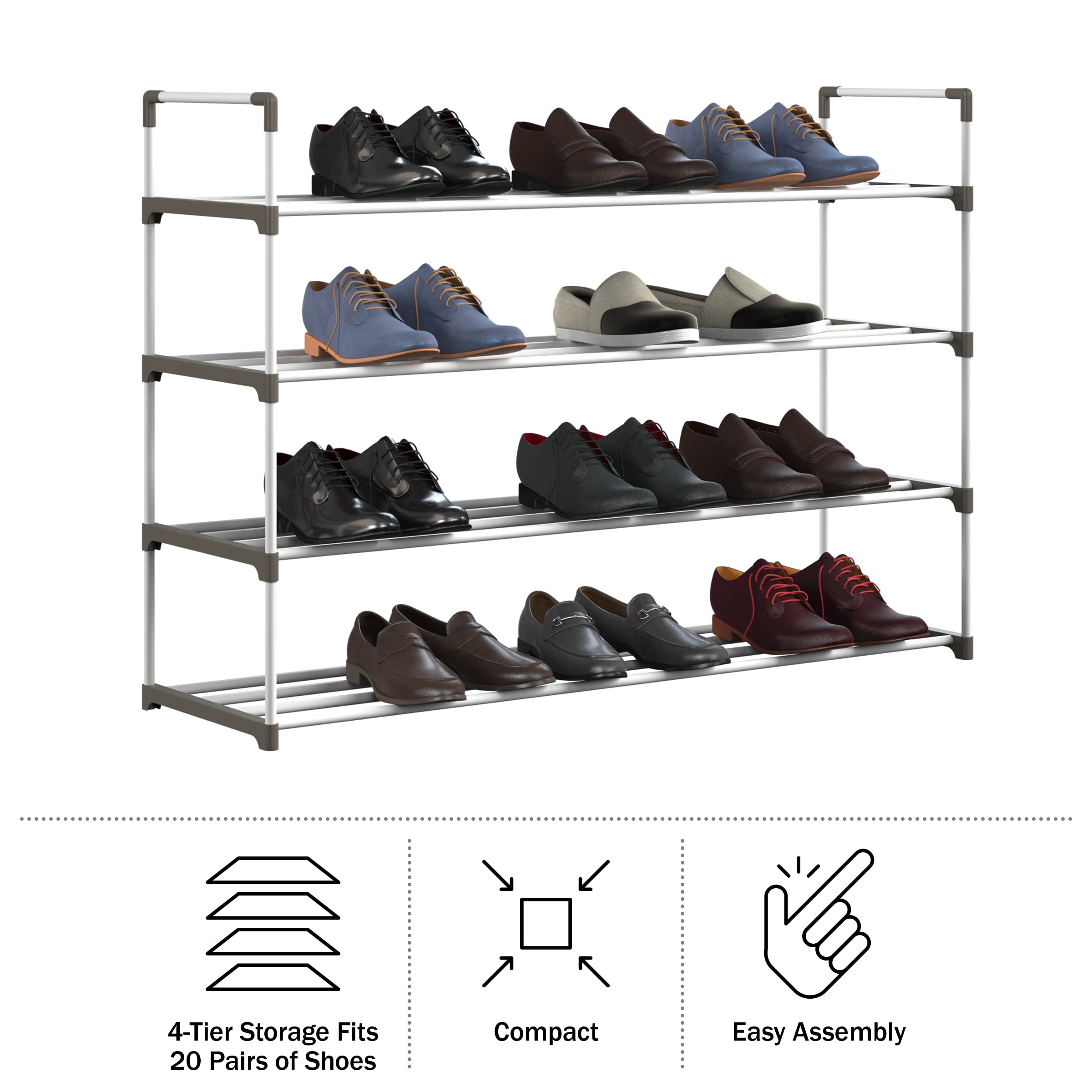KEETDY 4-Tier Long Shoe Organizer for Closet Floor, Wide Shoe Rack for  Closet, Stackable Shoe Rack for Entryway Metal Shoe Shelf for 30 Pairs Men