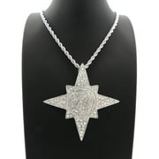 Hip Hop Fashion Iced Out White gold tone 7 pointed Star Pendant w/ 24" Rope Chain