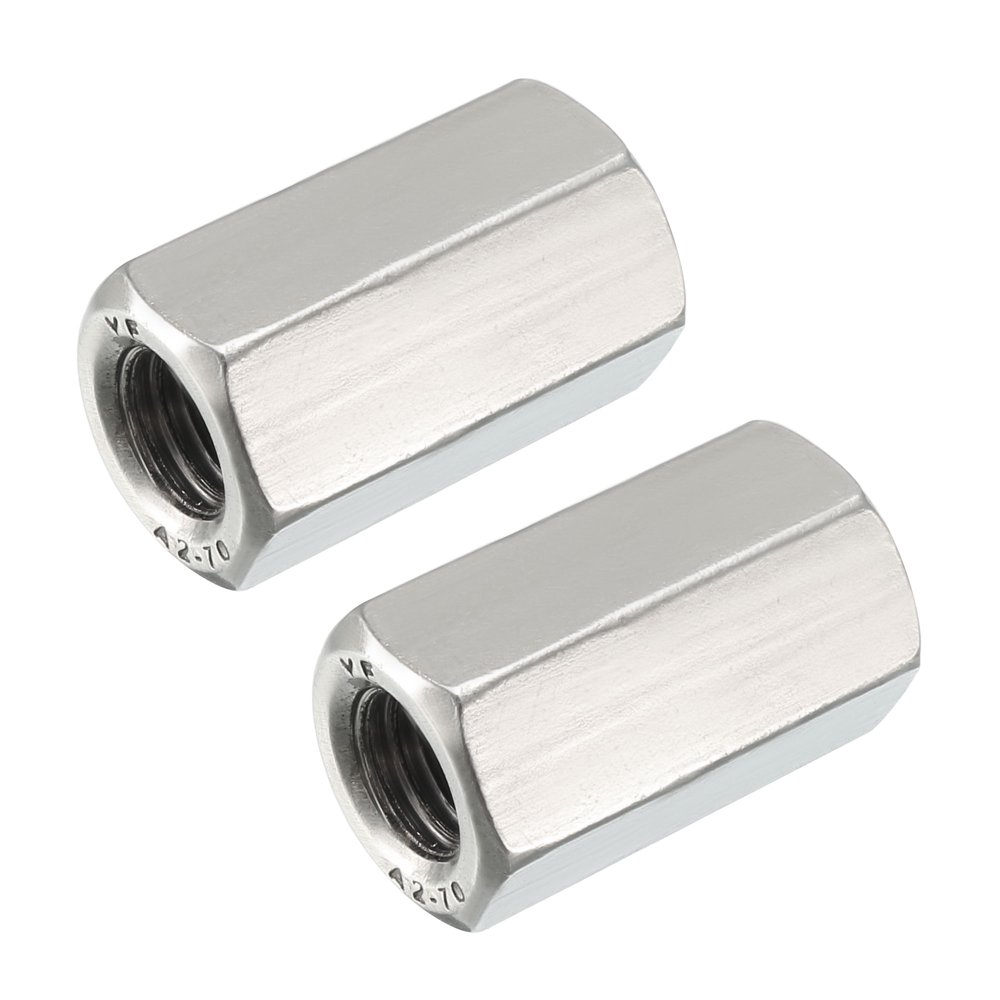M10 30mm Length 304 Stainless Steel Metric Hex Coupling Nut, 2Pcs