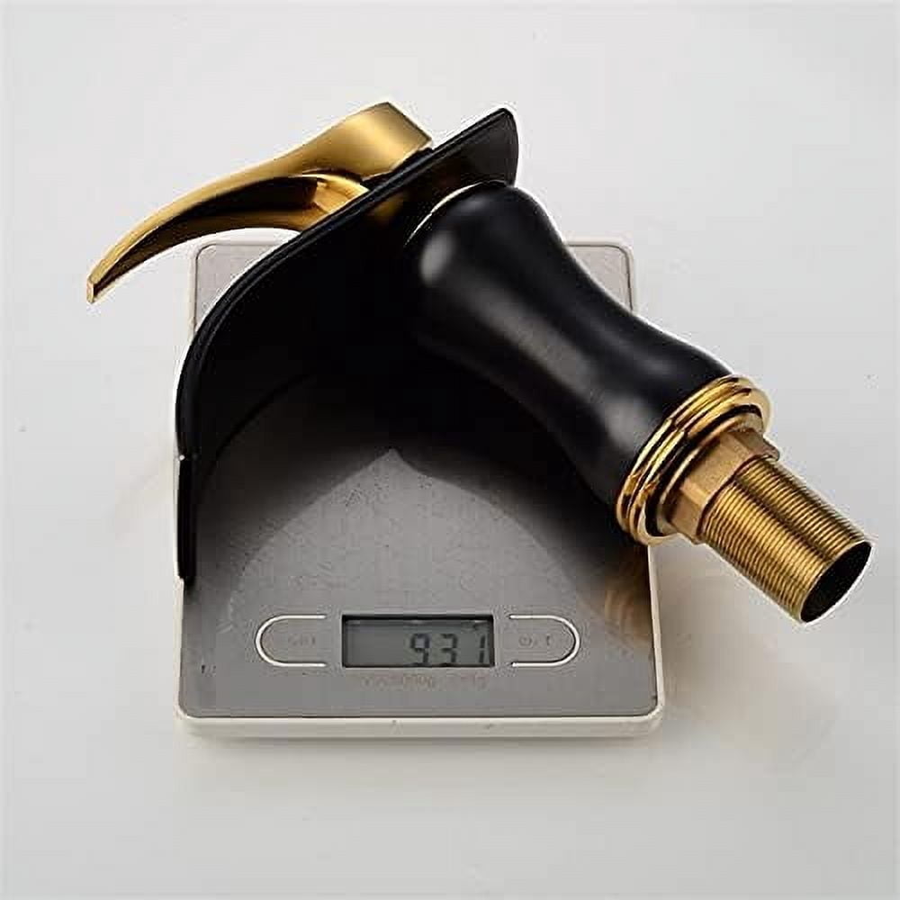 Bathroom Sink Faucet, Basin Faucet Single Handle Black & Gold Brass Waterfall Basin Mixer Tap Hot & Cold Bathroom Faucets Sink Waterfall Faucet Drain