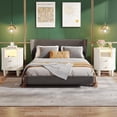 thumbnail image 5 of Tribesigns Modern Nightstand with LED Light, 2-Drawer Oval Nightstand with Glass Tabletop and Open Shelve for Bedroom, Living Room, Dressing Room, Lvory White, 5 of 5