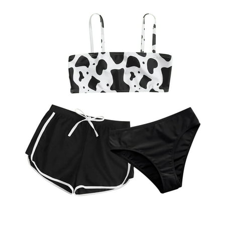 

crtigd Girls plus Swim Toddler Girl Cow Print Swimwear Solid Color Shorts Summer Swimsuit 3PCS
