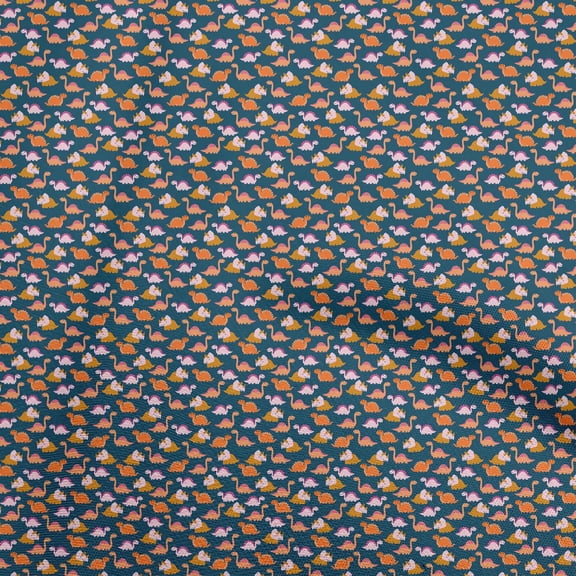 oneOone Cotton Flex Teal Blue Fabric Colorful Dinosaur Cartoon Sewing Fabric By The Yard Printed Diy Clothing Sewing Supplies 40 Inch Wide