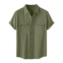 Dagugfen Mens Shirts Plus Size Cotton Linen Short Sleeve Summer Shirts Button down Loose Lightweight Casual Beach Shirt Pckets