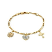 Brilliance Fine Jewelry 14K Gold Plated Sterling Silver Crystal Charms Children’s Figaro Bracelet