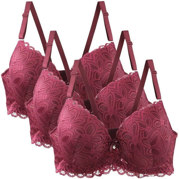 aidice 3pc Plus Size Womens Bras Wirefree Lace Bow Adjustable Strap Comfy Support Breathable Push up Bras