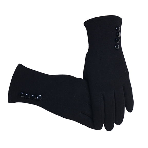 Women Touch Screen Warm Four Buckles Not down Gloves Female Winter Outdoor Riding Gloves Ladies Cotton Gloves Free Size (Black Color)