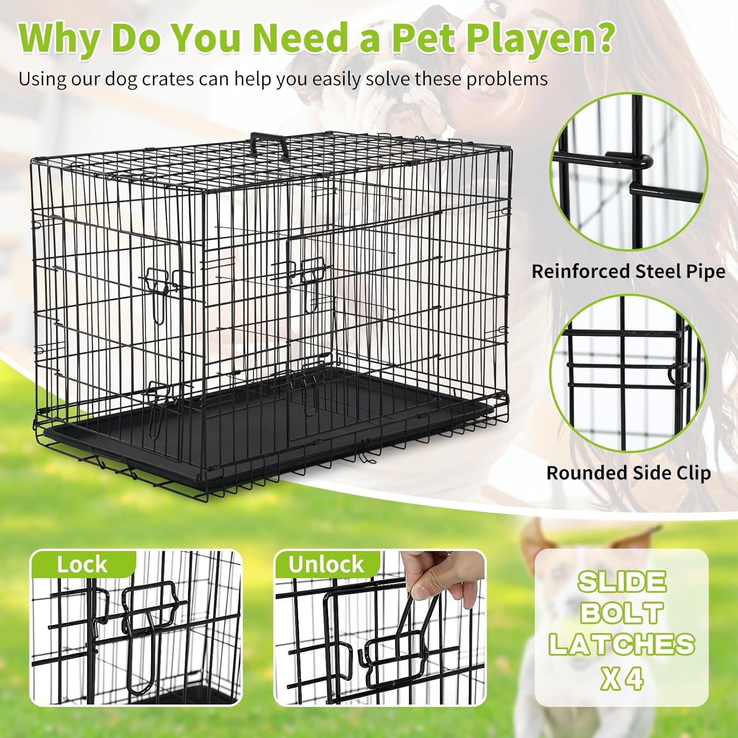 Dkelincs 36 inch Dog Crate for Medium Dogs Portable Foldable Dog Kennel Cage with 2 Doors, Handle, Removable Tray and Divider, Black