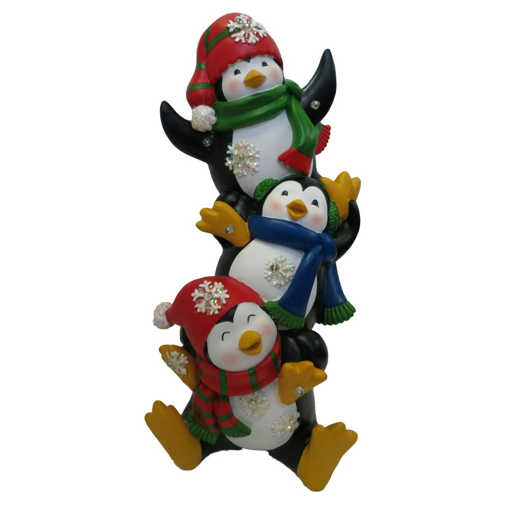 12" Three Penguin Statuary with ColorChanging LED Lights