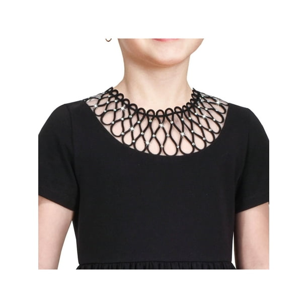 Girls Dress Black Shirt Fishnet Beaded Collar Short Formal Elegant 10 Years  - Walmart Business Supplies