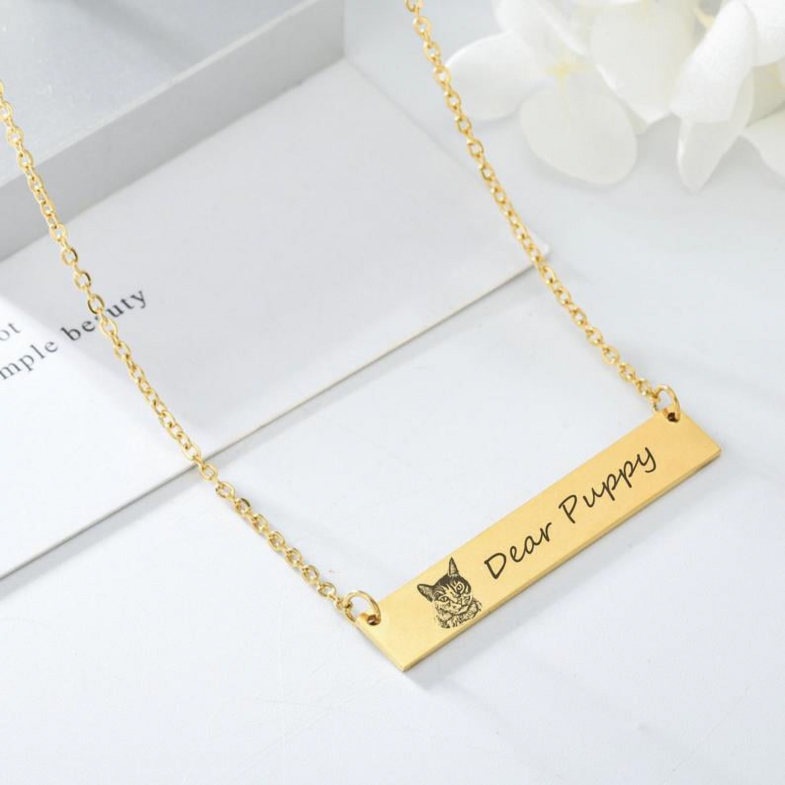 KFFKFF Stainless Steel Bar Necklace Pet Portrait Bar Necklace