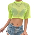 thumbnail image 5 of Femmes Été Fluorescent Tee O Cou Filet Transparent Crop Top Décontracté en Vrac T-shirt, 5 of 5