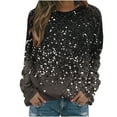 thumbnail image 1 of AherBiu Chandails à Col Rond pour Femmes Manches Longues Imprimé Brillant Printemps Décontracté Ample Chandail Pailleté Hauts, 1 of 4