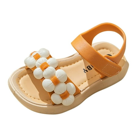 Toddler Girls Sandals Summer Open Toe Flats Shoes Dress Sandals Toddler Shoes Baby Girls Cute Fashion Solid Color Flowers Non-slip Soft Sole Beach Sandals Orange 18-24 Months