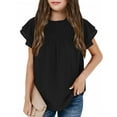 thumbnail image 3 of AOMPMSDX Toddler Girls T Shirts Ruffle Short Sleeve Round Neck Loose Blouse Summer Solid Color Casual Girl Tee Tops Black 9 Years-10 Years, 3 of 3