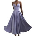 thumbnail image 2 of Wycnly Formal Dresses for Women Cocktail Party Elegant High Waist Flowy Swing Spaghetti Strap Dresses V-Neck Sleeveless Solid 2025 Summer Maxi Dress Purple s, 2 of 4