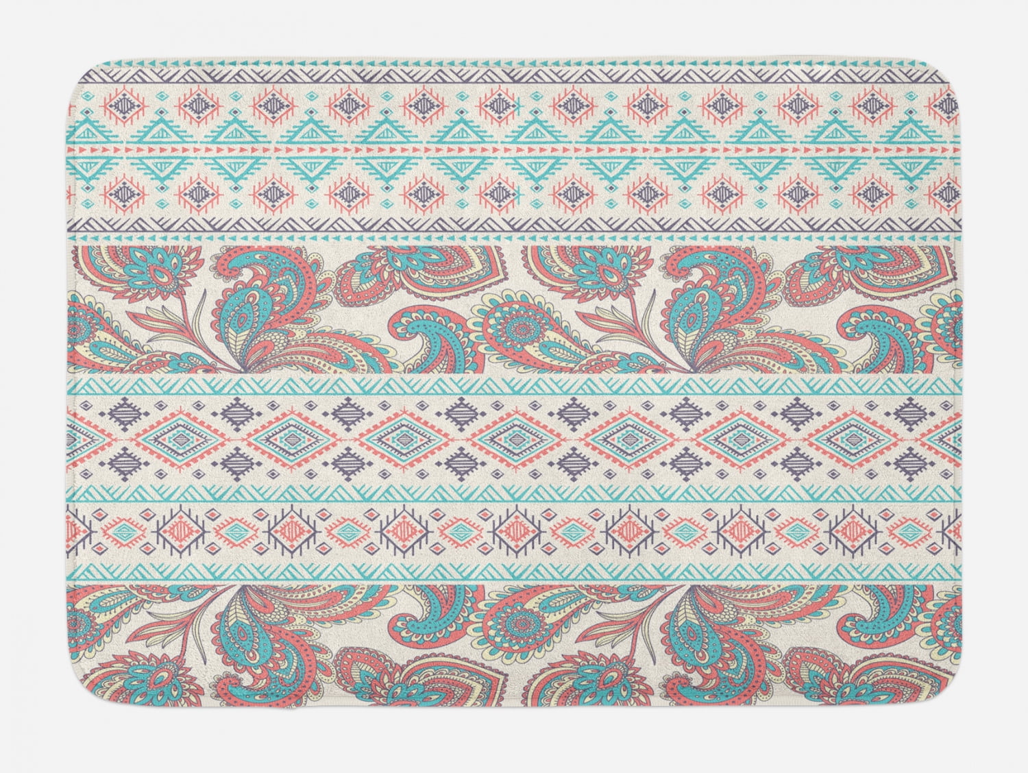 Tribal Bath Mat, Paisley Patterns in Native Aztec in Mixed Pattern Floral Ethnic Design, Non