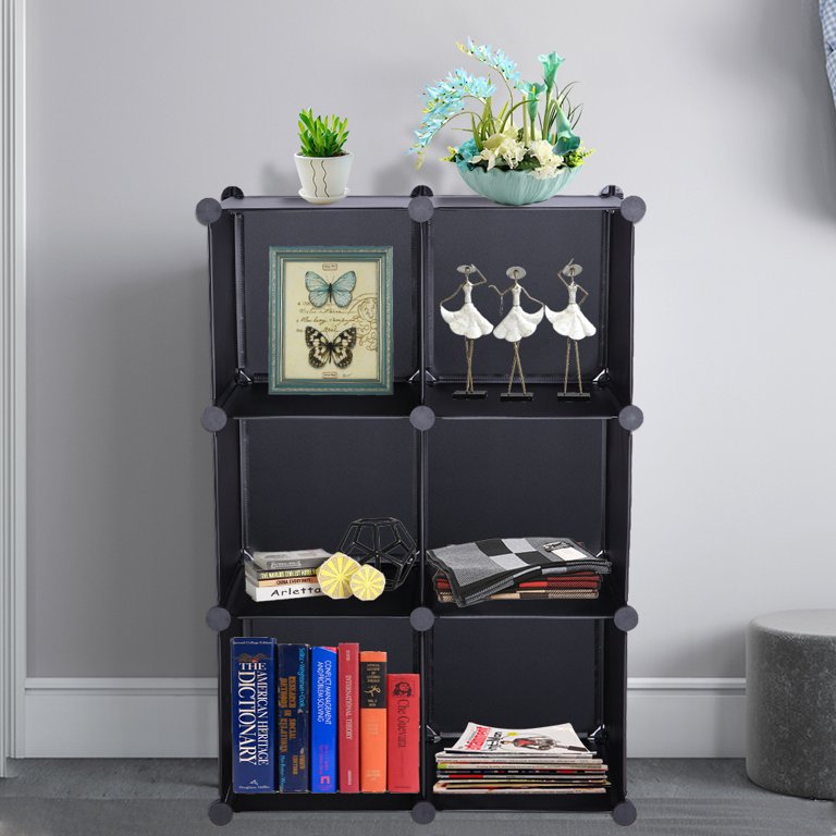 Black Plastic 12-Cube Storage Organizer for Bedroom Office Living