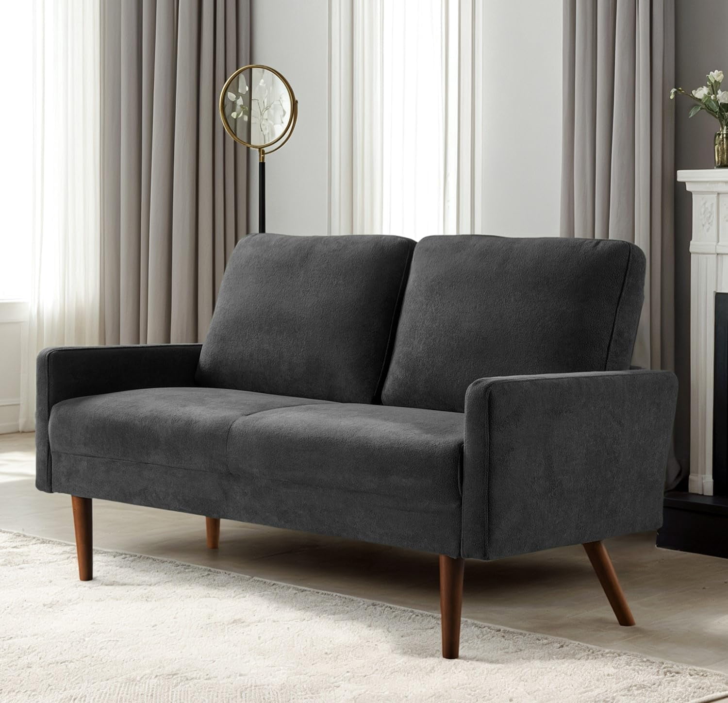 US Pride Furniture Angles 56 in. Wide Square Arm Velvet Modern Rectangle Loveseat in Black