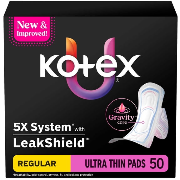 Kotex Ultra Thin Pads with Wings, Regular Absorbency, 50 Count
