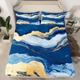 thumbnail image 2 of Manfei Marble Texrure Print Bed Sheets,Fulid Striped Artistic King Sheets,Blue Gold Sheet Set For Girls Boys,Super Cozy Room Decor,4pcs, 2 of 7