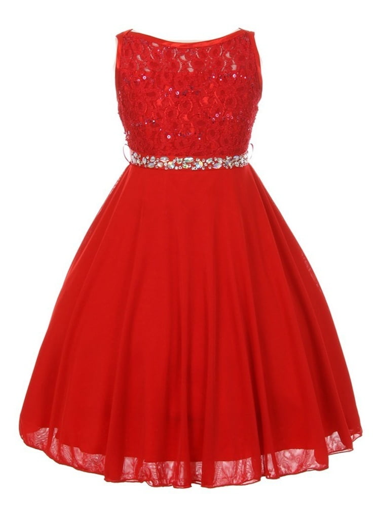 Little Girls Red Sparkle Sequin Lace 
