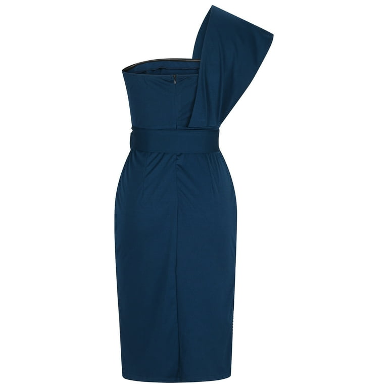 Womens Classy Formal Dress One Shoulder Off Belted Knee Womens Classy Formal Dress One Shoulder Off Belted Knee