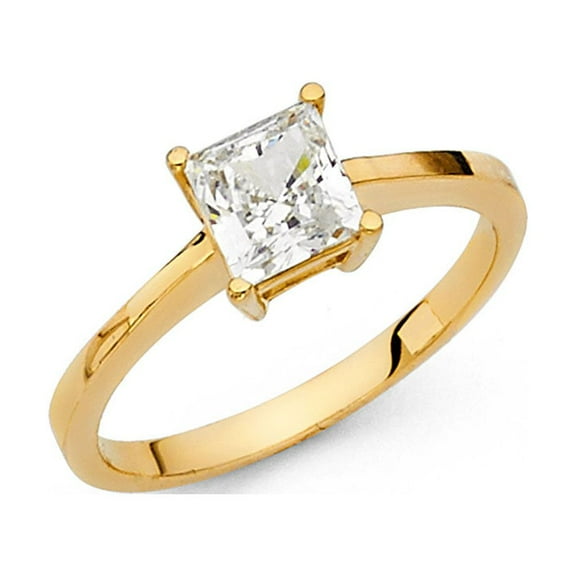 Princess CZ Single Stone Engagement Ring 14k Yellow Gold Anniversary Square CZ Solitaire Band Size 7