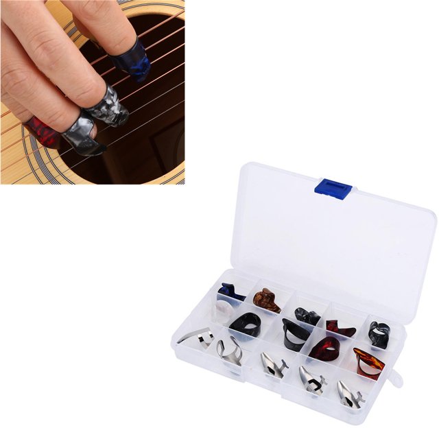 Thumbpicks Finger Pick, 15Pcs dedo pulgar de dedo índice Finger Guitar Picks Protector accesorio con caja de almacenamiento para guitarra Unbranded YQ00098