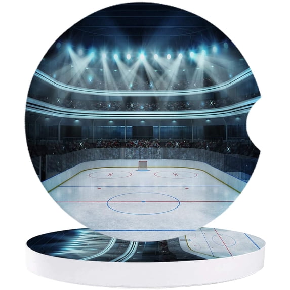 FMSHPON Photo of a Sports Arena Full of Fans Ice Hockey Match Set of 6 Car Coaster for Drinks, Absorbent Ceramic Stone Coasters Cup Mat with Cork Base for Home Kitchen Room Coffee Table Bar Decor
