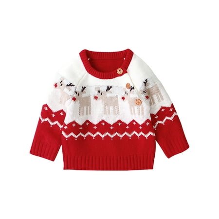 

Sunisery Newborn Baby Girl Boy Christmas Elk Sweater Long Sleeve Pullover Tops Winter Clothes Red 12-18 Months