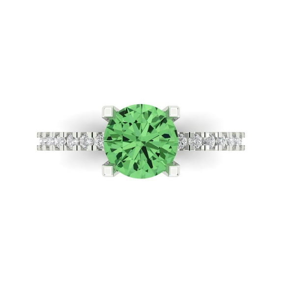 Solitaire with Accents Engagement Ring for Women - 1.71ct Simulated Green Diamond in 18K White Gold Promise Ring