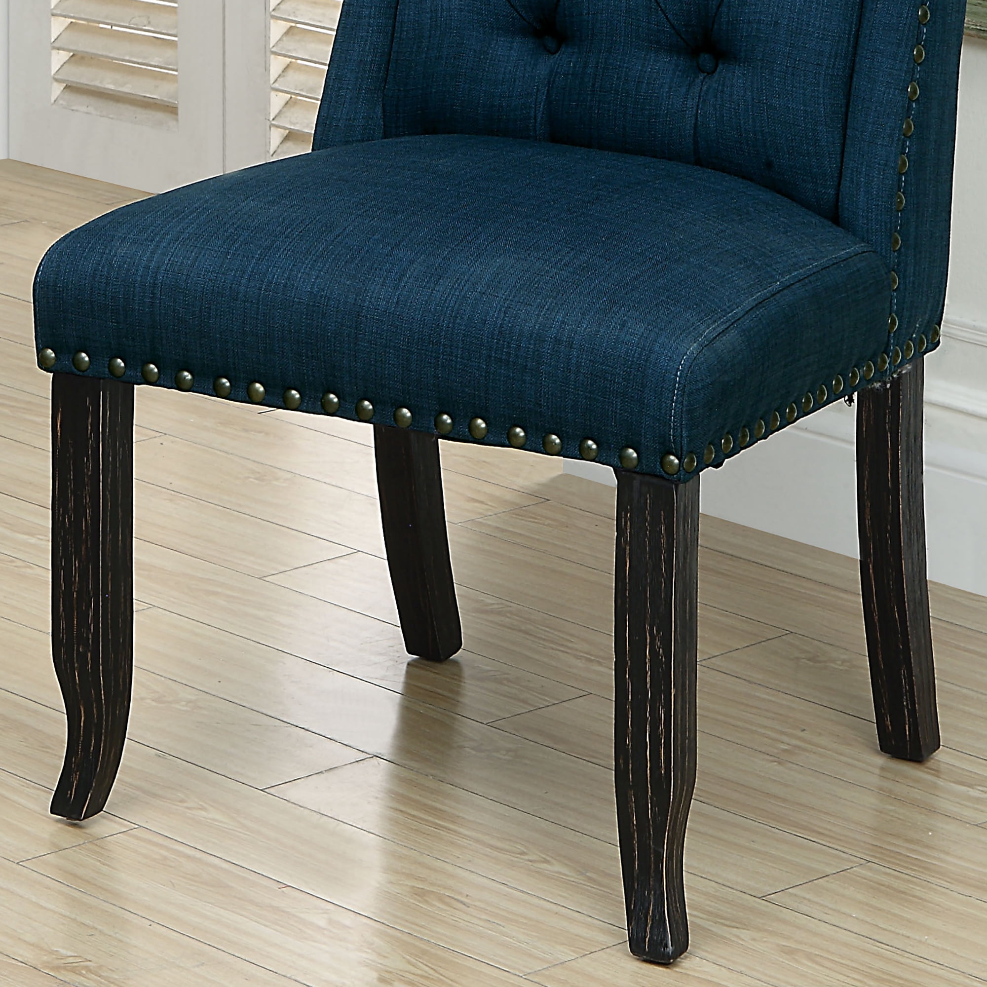 Furniture of America Freiden Tufted Nailhead Fabric Blue Side Chairs (Set of 2)
