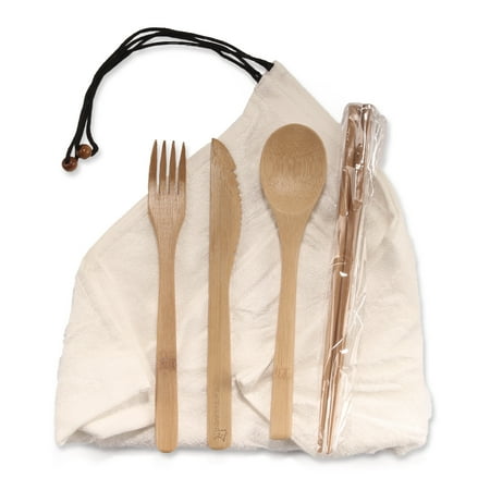 Rayon Cream - BambooMN Brand - Travel Utensils with 2 Rayon Washcloth Wraps - 1 set, Cream