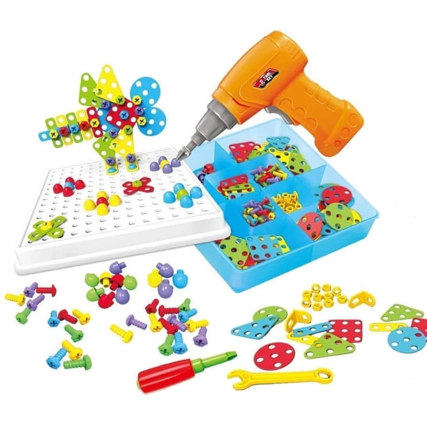 Juego de Juegos de Bloques de Construcción con Juego de Taladro y Destornillador de Juguete, Juegos de Construcción Educativos, Desarrolla Habilidades Motoras Finas - Los Mejores Juguetes para Niños y