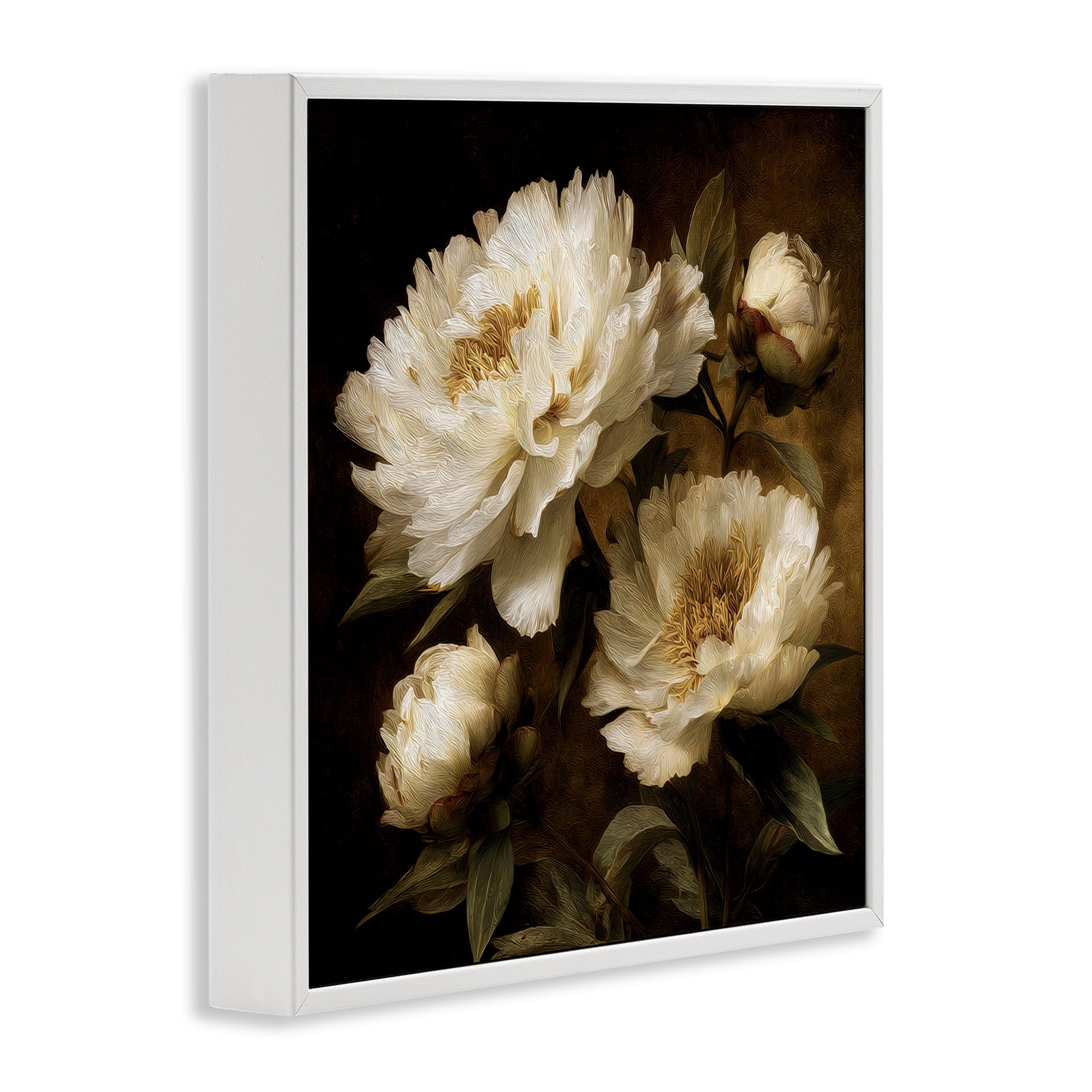 Stupell Industries Dreamy Vintage Peony Elegance White Framed Giclee Art, design by Petal Prints Design
