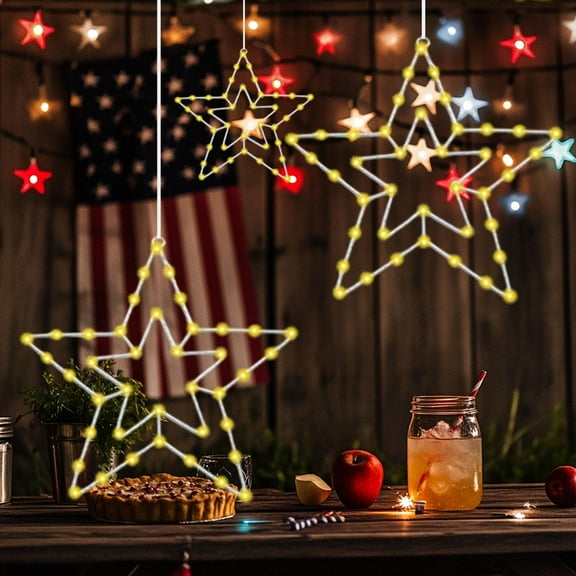4th of July Accessories under $5! kkbbma 4th of July Window Lights, Led Red White and Blue Star Patriotic Lights, Window Silhouette Light Hanging Decorations for Holiday, Independence Day
