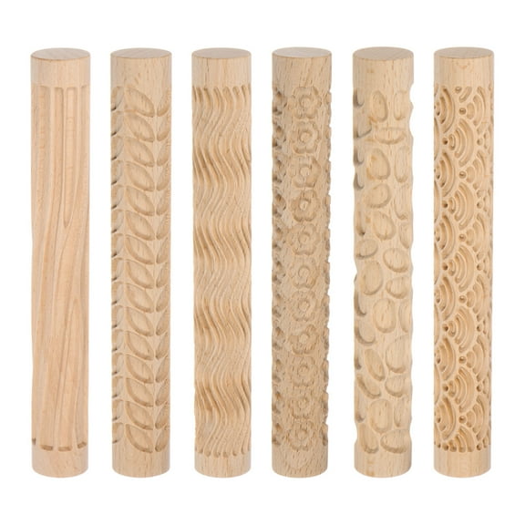6pcs Wood Clay Roller 15cm Wooden Pottery Tools Wood Grain Rollers